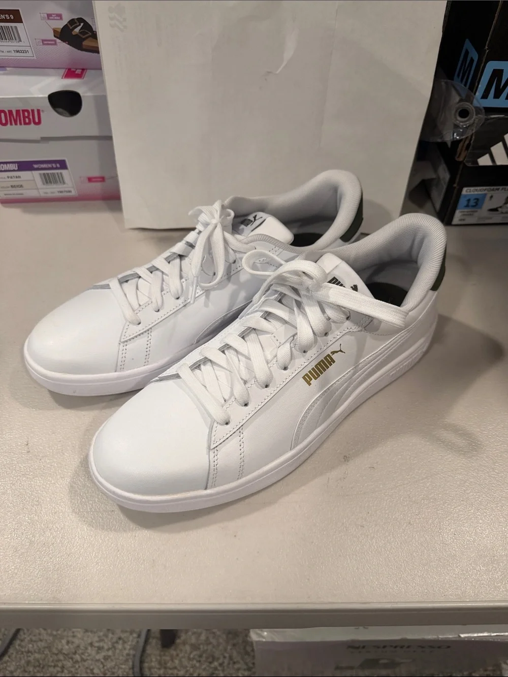 Puma Men’s Ace Court Lace Up Fashion Sneakers White Green Size 10.5 M US